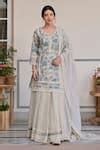Buy Blue Muslin, Kota Doria Straight Floral Blossom Print Kurta Lehenga ...