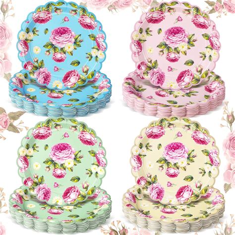 Amazon.com: Suttmin 80 Pcs 7 Inch Floral Paper Plates Floral Party ...