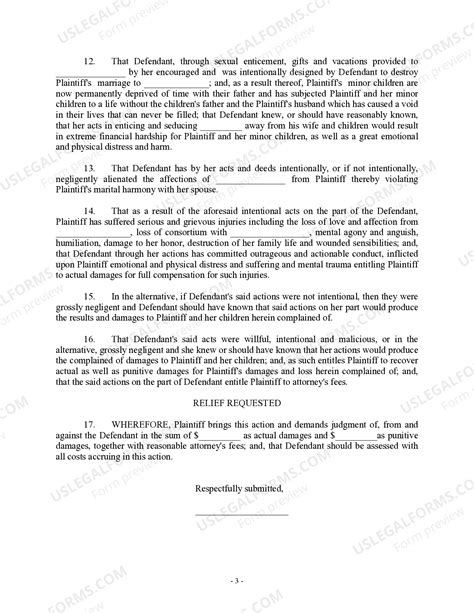 Complaint for Alienation of Affections - Complaint Form Civil Sample ...