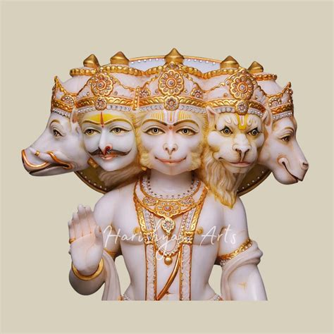 36" White Marble Panchmukhi Hanuman Statue