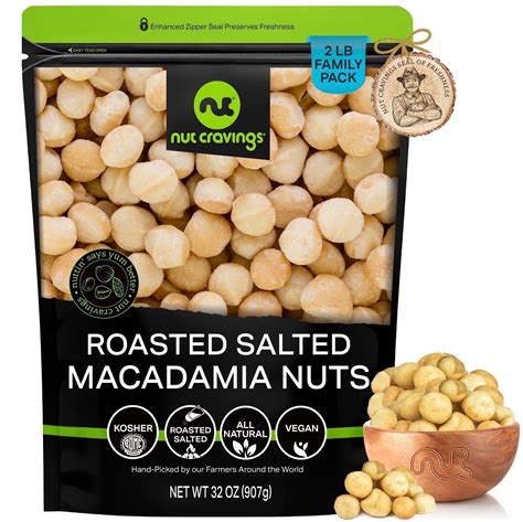 Nut Cravings Roasted Macadamia Nuts, Salted, Whole and Pieces, 32oz (2 lbs), Resealable Bag ...