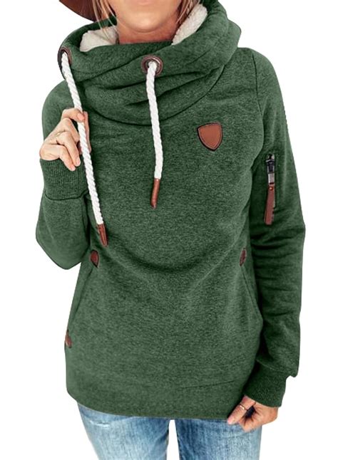 Blibea Women's Cross High Neck Cowl Neck Pullover Hoodie Casual Solid ...