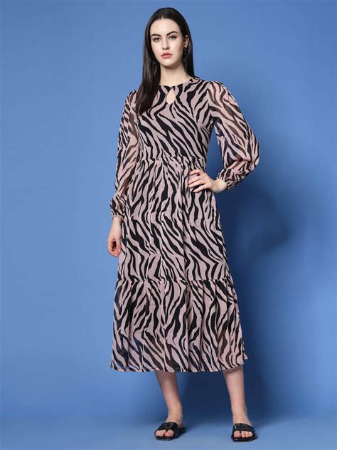Animal Print Keyhole Neck Bell Sleeve A-Line Midi Dress – CINK