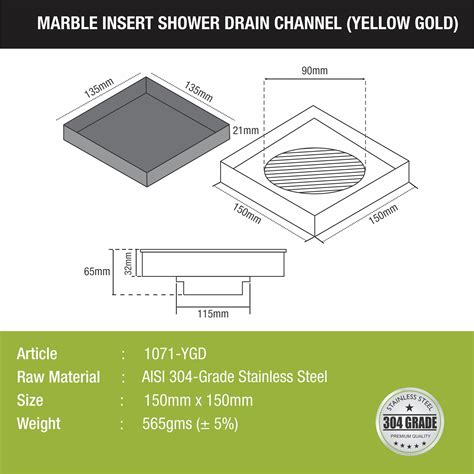 Marble Insert Square Floor Drain - Yellow Gold (6 x 6 Inches) - LIPKA ...