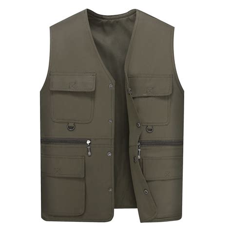 Men Work Vest Waistcoat Multiple Pockets Solid Color Loose Streetwear ...