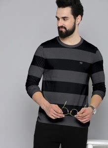 Triptee Striped Men Round Neck Black, Grey T-Shirt - Buy Triptee ...