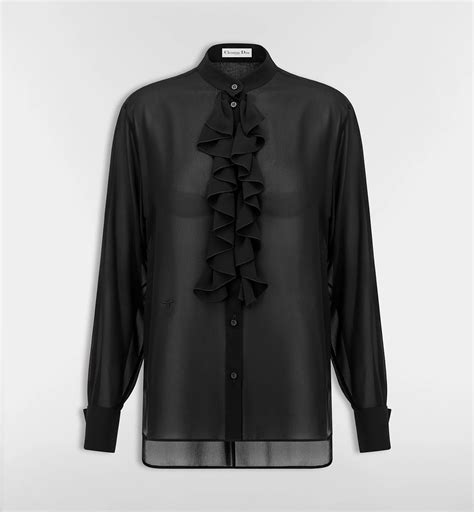 Blouse with Ruffled Neckline Black Silk Georgette | DIOR