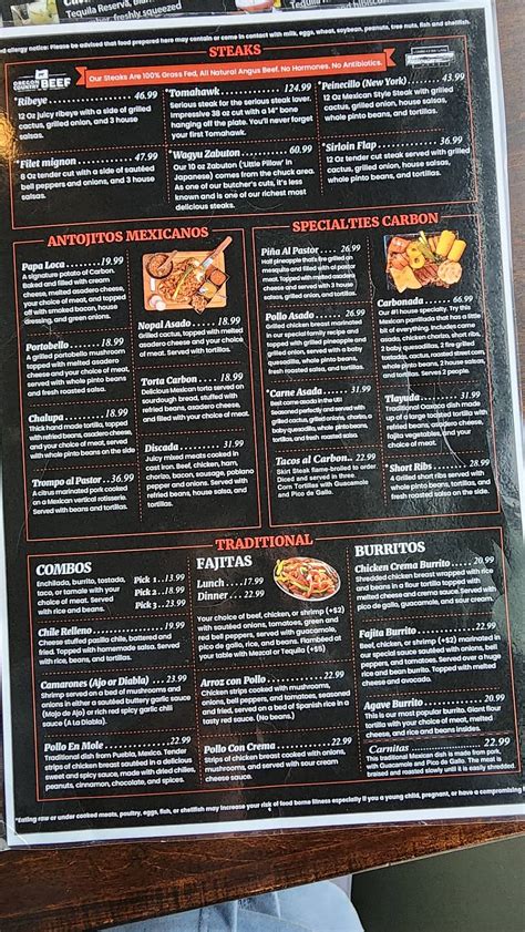 Menu at Carbon Mexican Steakhouse, Silverdale