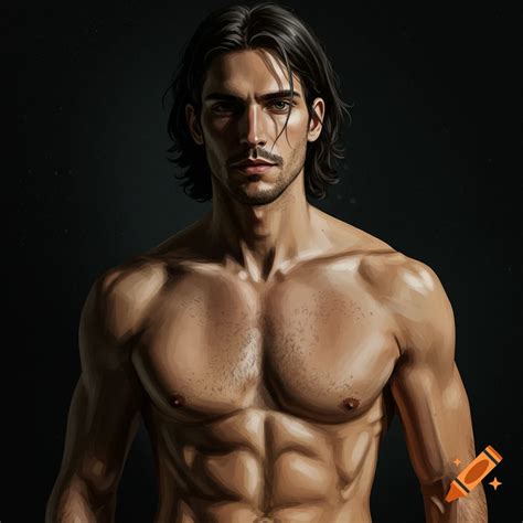 Tall, handsome man with long dark hair and broad shoulders on Craiyon