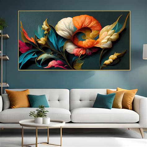 Elegant Flowers Illustration Floating Frame Canvas Wall Painting ...