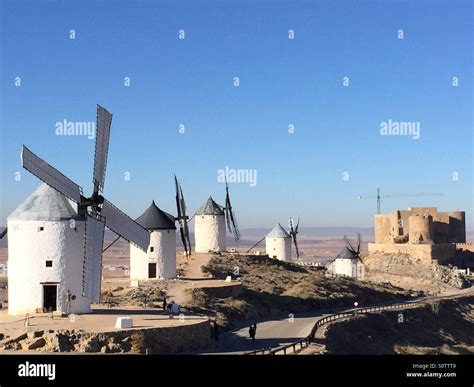 Don Quixote Windmills and Castle Stock Photo - Alamy