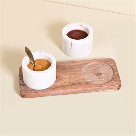 Marble Handmade Multi-Utility Bowl Set With Wooden Tray and Spoon ...