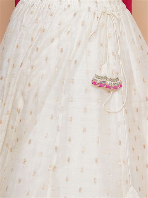 Shop Bitiya by Bhama Girls Off white Jacquard booti lehenga & Pink ...