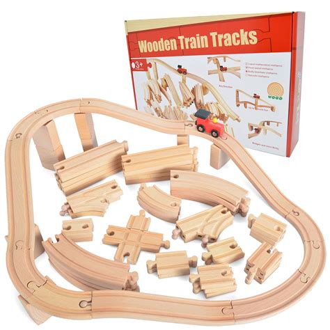 JOYIN 62 Pieces Wooden Train Track Set, Including 1 Thomas Battery ...