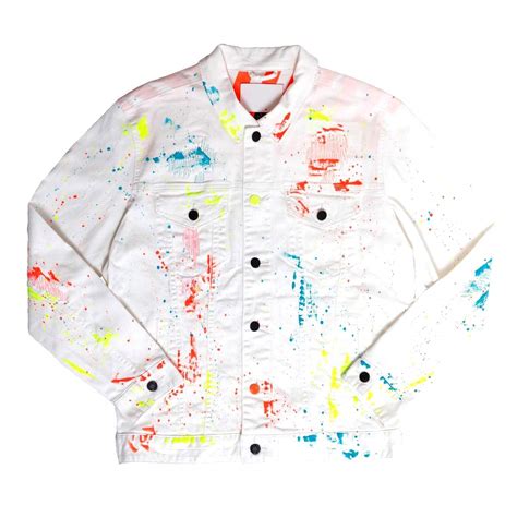 Buy Smoke Rise Men's Neon Paint Splatter Denim Jacket, White, XX-Large ...