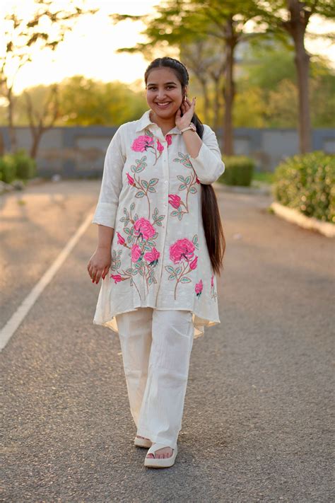 OFF-WHITE EMBROIDERED SHIRT WITH TROUSERS COORDINATED SET– Navaanchal