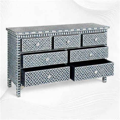 Navy Blue Bone Inlay Arctic Chest Of 7 Drawers – Luxury Handicrafts
