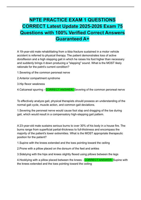 NPTE PRACTICE EXAM 1 QUESTIONS CORRECT Latest Update Exam 75 Questions ...