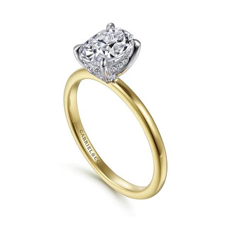 Cari - 14K White-Yellow Gold Hidden Halo Oval Diamond Engagement Ring ...