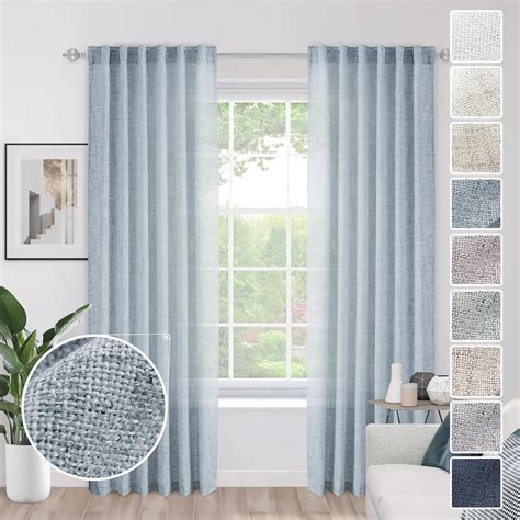 Amazon.com: MEETBILY Mineral Blue Linen Curtains - Living Room Curtains ...