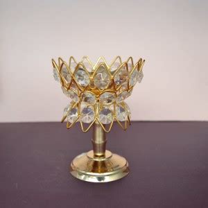CraftVatika Brass Crystal Kerala Diya Stand for Puja Kuthuvilakku Diya ...