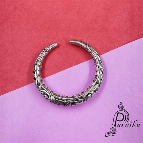 Buy Parnika 925 Pure Silver Chandi Oxidized Hollow Adjustable Tribal ...