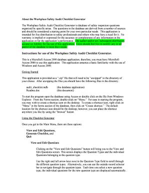 Fillable Online About the Workplace Safety Audit Checklist Generator ...