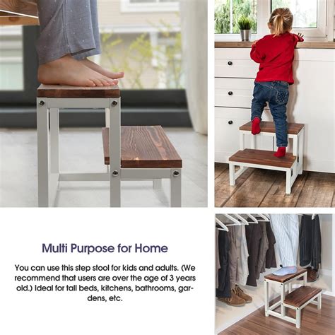 Buy J JACKCUBE DESIGN Step Stool, Solid Wood 2-Step Multi Purpose ...