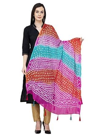 A R SILK Women's Bandhej Multi Tassel Dupatta/Chunni (ARS056 ...
