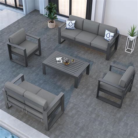 Amazon.com: KHOLH 5 Piece Modern Aluminum Patio Furniture Set, Outdoor ...