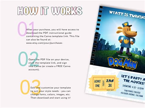 Dog Man Movie Ticket Birthday Party Invitation – Editable Canva ...