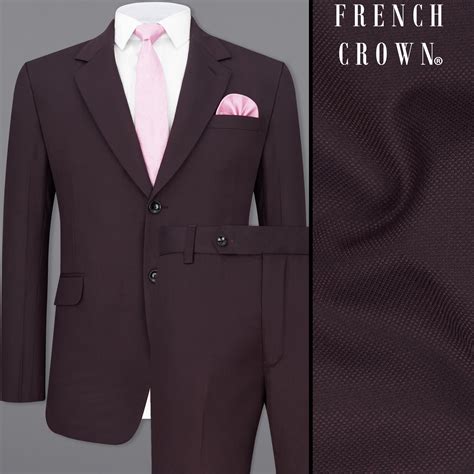 Aubergine Maroon Textured Premium Terry-Rayon Single-Breasted-Suits for ...