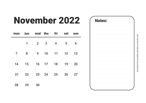 November 2022 Printable Calendar: Blank Calendar Templates- Bordio