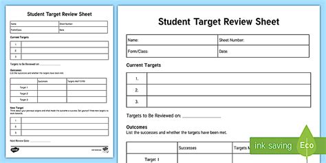 Student Target Review Worksheet