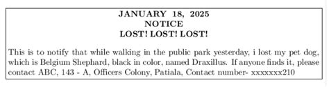 An advertisement for your lost dog - Brainly.in