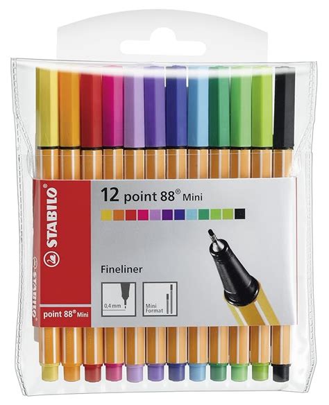 STABILO point 88 Mini - Fineliner - Wallet of 12 (Assorted Colours ...