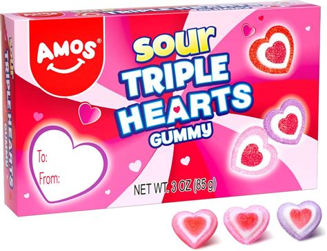 Amazon.com : Valentine's Candy Hearts, Amos 4D Gummy Triple Hearts ...