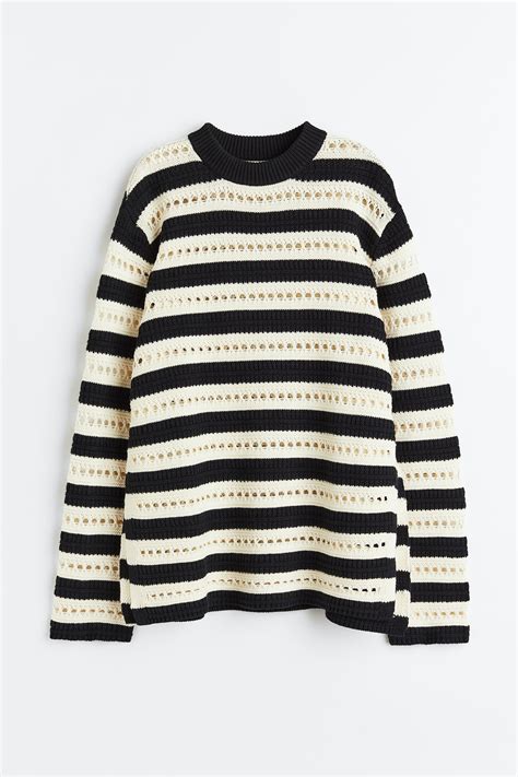 Women's Black/Striped MAMA Before & After pointelle-knit jumper | H&M IN