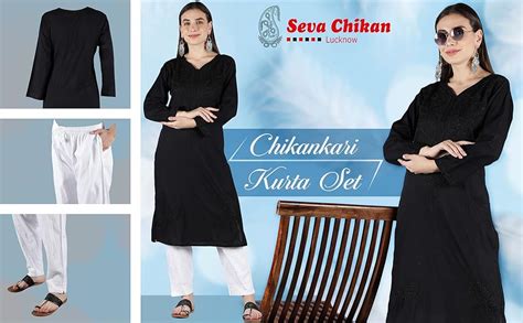 Buy Seva Chikan Hand Embroidered Lucknowi Chikankari Ethnic Set Black ...