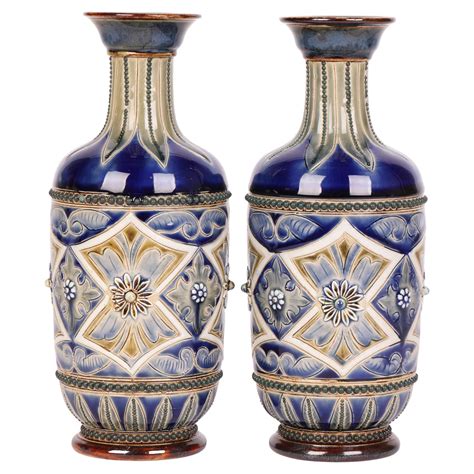 Frank Butler Doulton Lambeth Aesthetic Movement Pair Art Pottery Vases ...