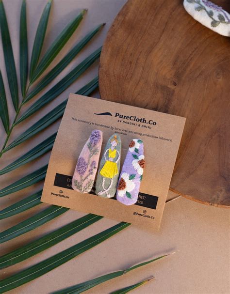 Linen Tic Tac Embroidery Hair Clips | Pastel Colors | Set of 3 | Hair ...