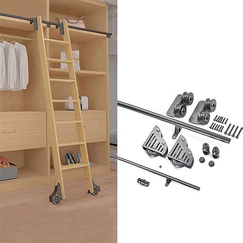 Buy Rolling Library Ladder Kit with Floor Roller Wheels, Round Tube ...