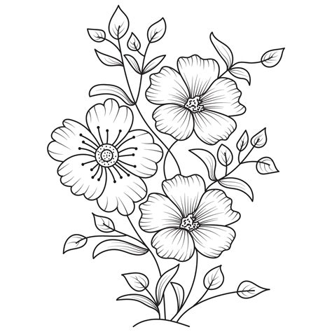 Set of differents flower line on white background. Flowers drawing with ...