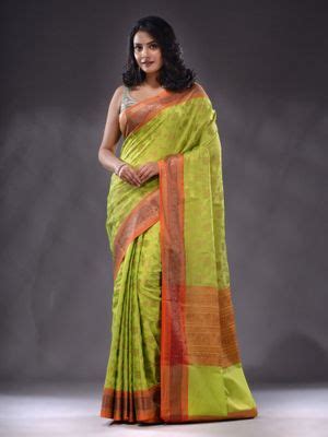 Buy CHARUKRITI Lime Green Katan Silk Handwoven Saree With Unstitched ...