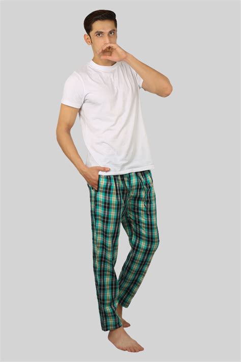 Cyan Blue soft and super comfortable checkered pajamas for men ...