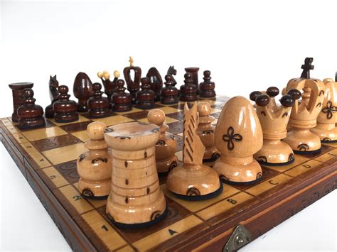 Large Vintage Kings Chess Set | Handmade | Hand Carved | Wooden chess ...