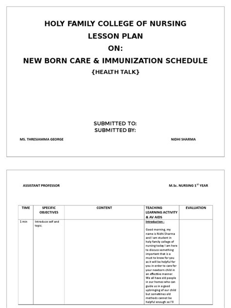 Newborn Care and Immunization Schedule: A Lesson Plan on Daily Routine Care and the Importance ...