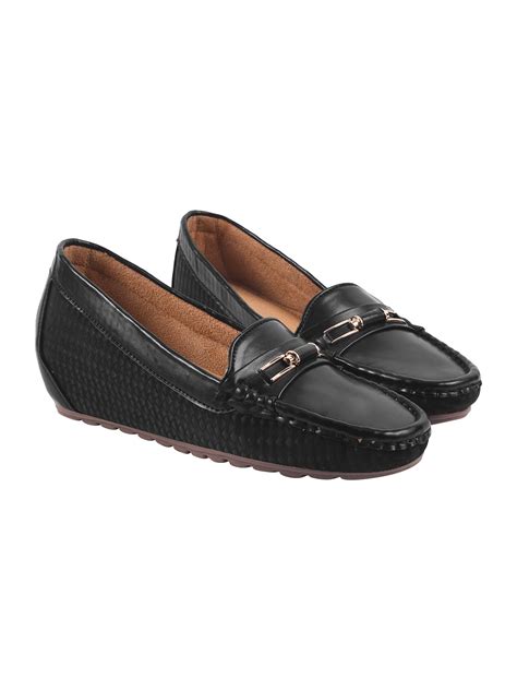 Buy Shoetopia Women’s Black Loafers – Comfortable Slip-On Flat Shoes ...