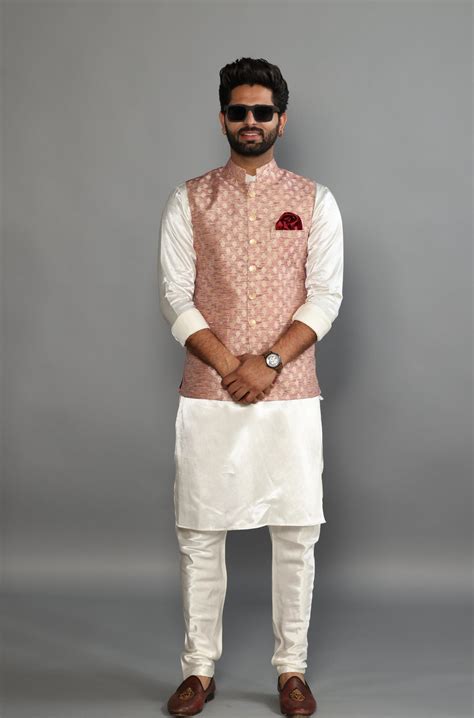 Banarasi Brocade Embroidered Nehru Jacket With Off White Silk Kurta Pa ...