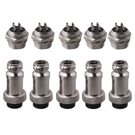 BQLZR Silver Aviation Plug 4-Pin 16mm GX16-4 Metal Male Female Panel ...
